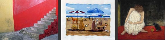 Artwork featuring beach scenes